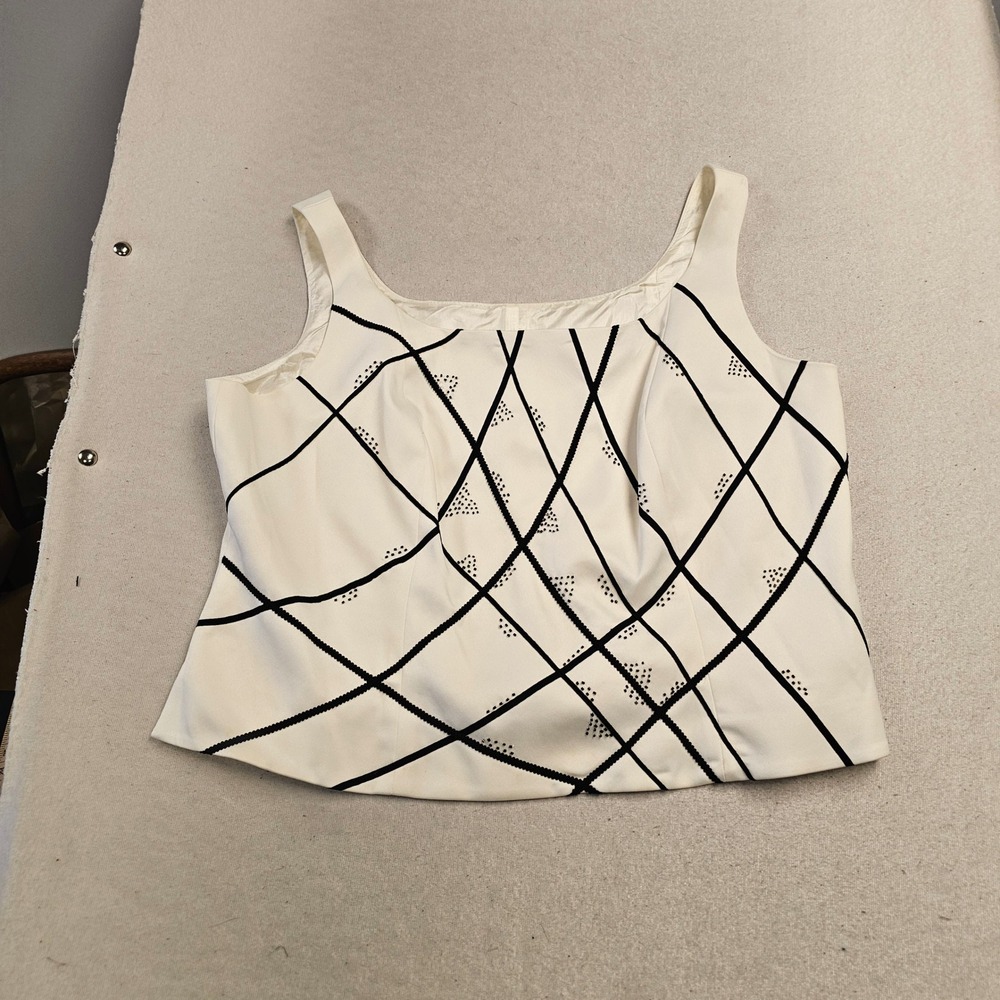 Sandra Darren White Black Geometric Beaded Sleeveless Shell Blouse Top 22W